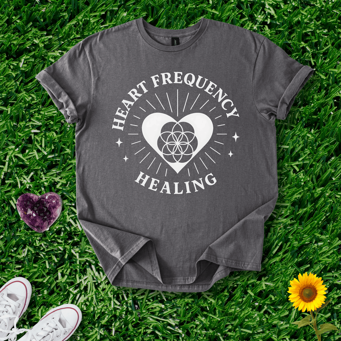 Printify T-Shirt Charcoal / S Heart Frequency Healing