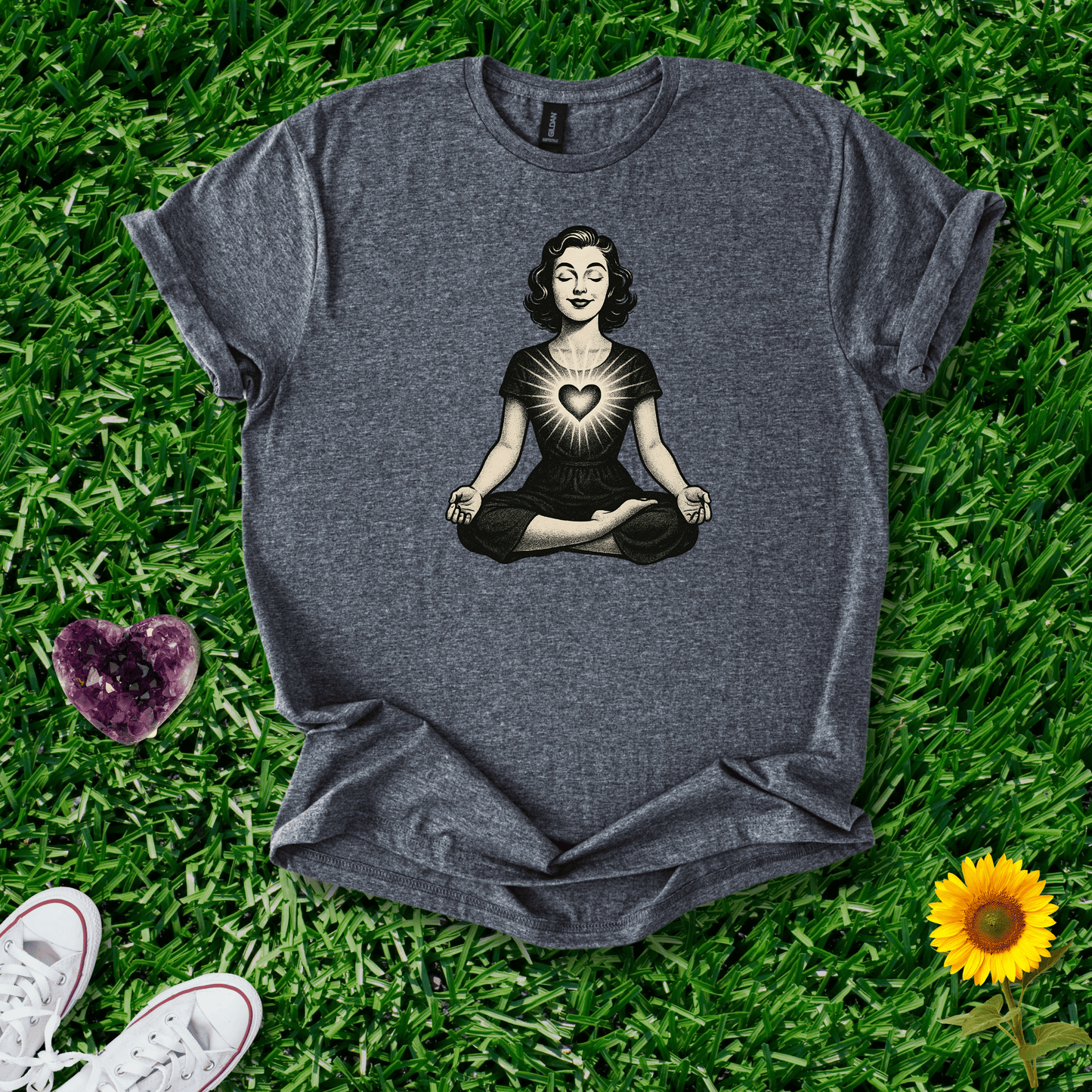 Printify T-Shirt Dark Heather / S Meditative Heart