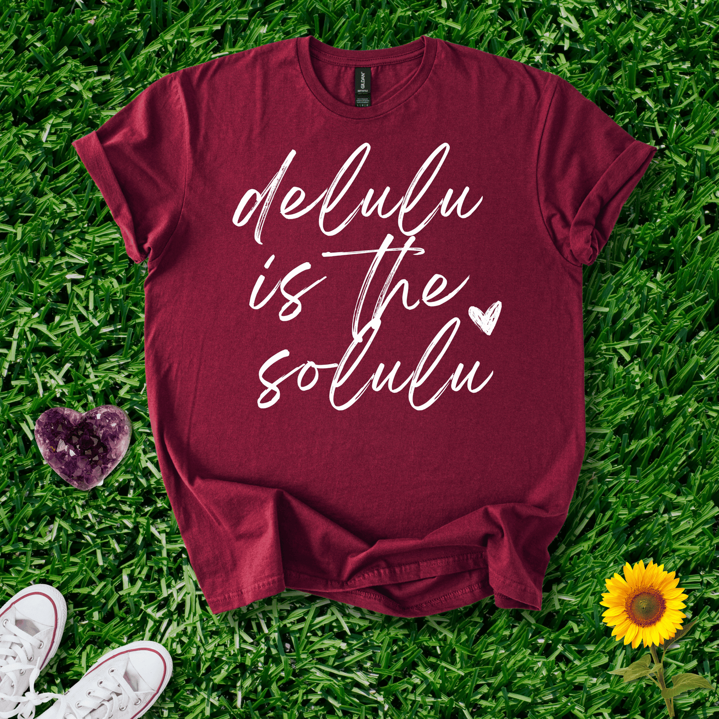 Printify T-Shirt Maroon / S Delulu Is The Solulu