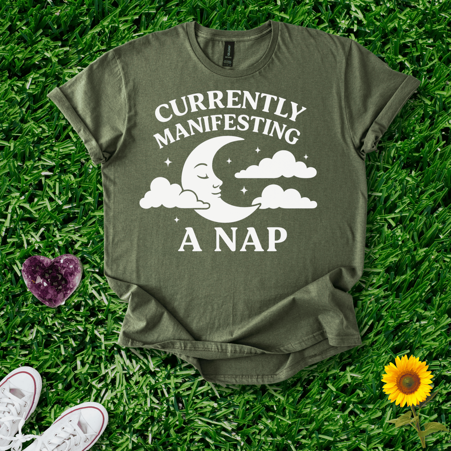 Printify T-Shirt Military Green / S Currently Manifesting A Nap