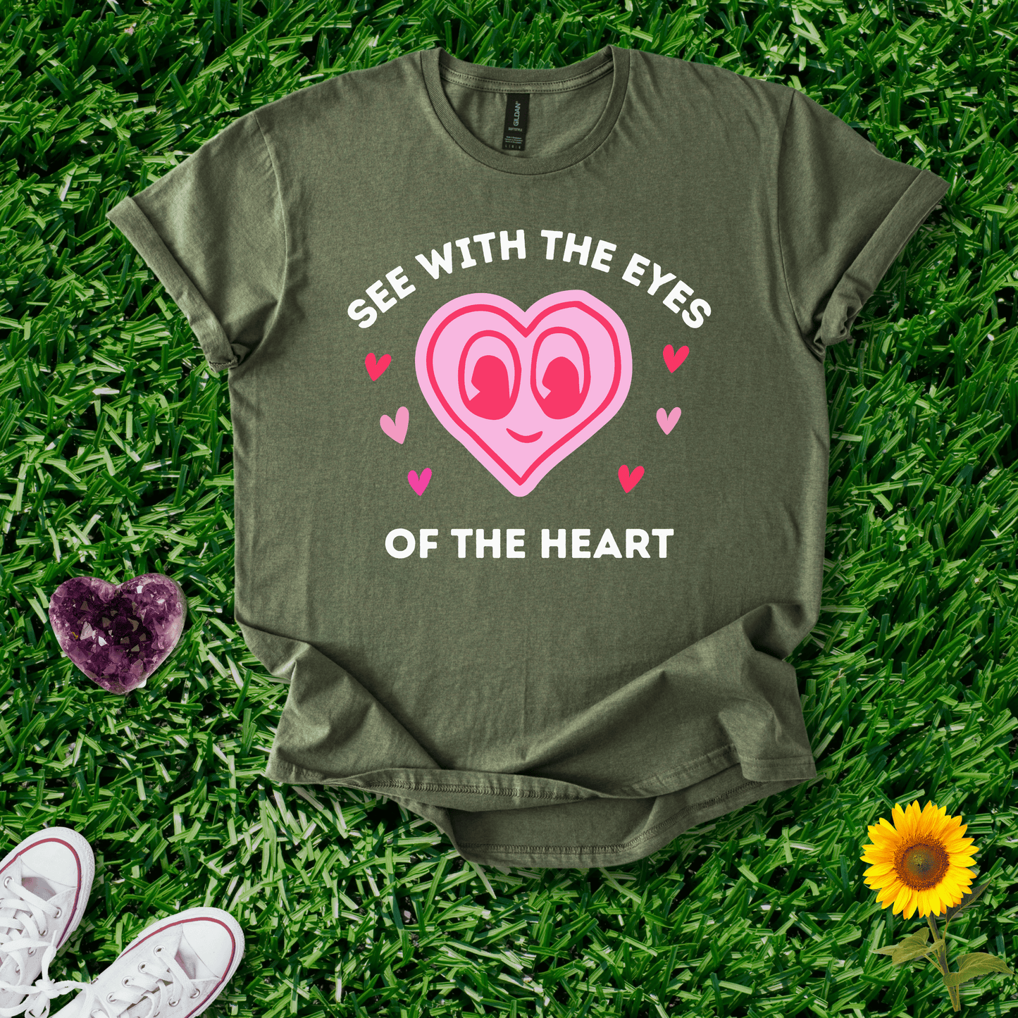 Printify T-Shirt Military Green / S Heart Eyes