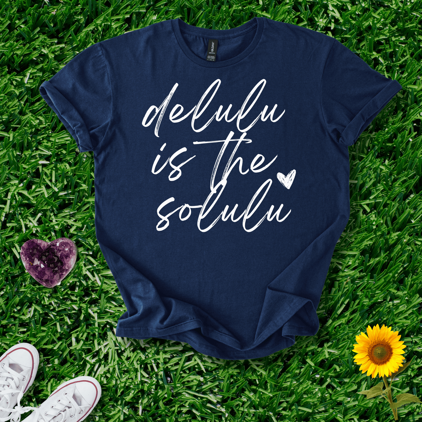 Printify T-Shirt Navy / S Delulu Is The Solulu