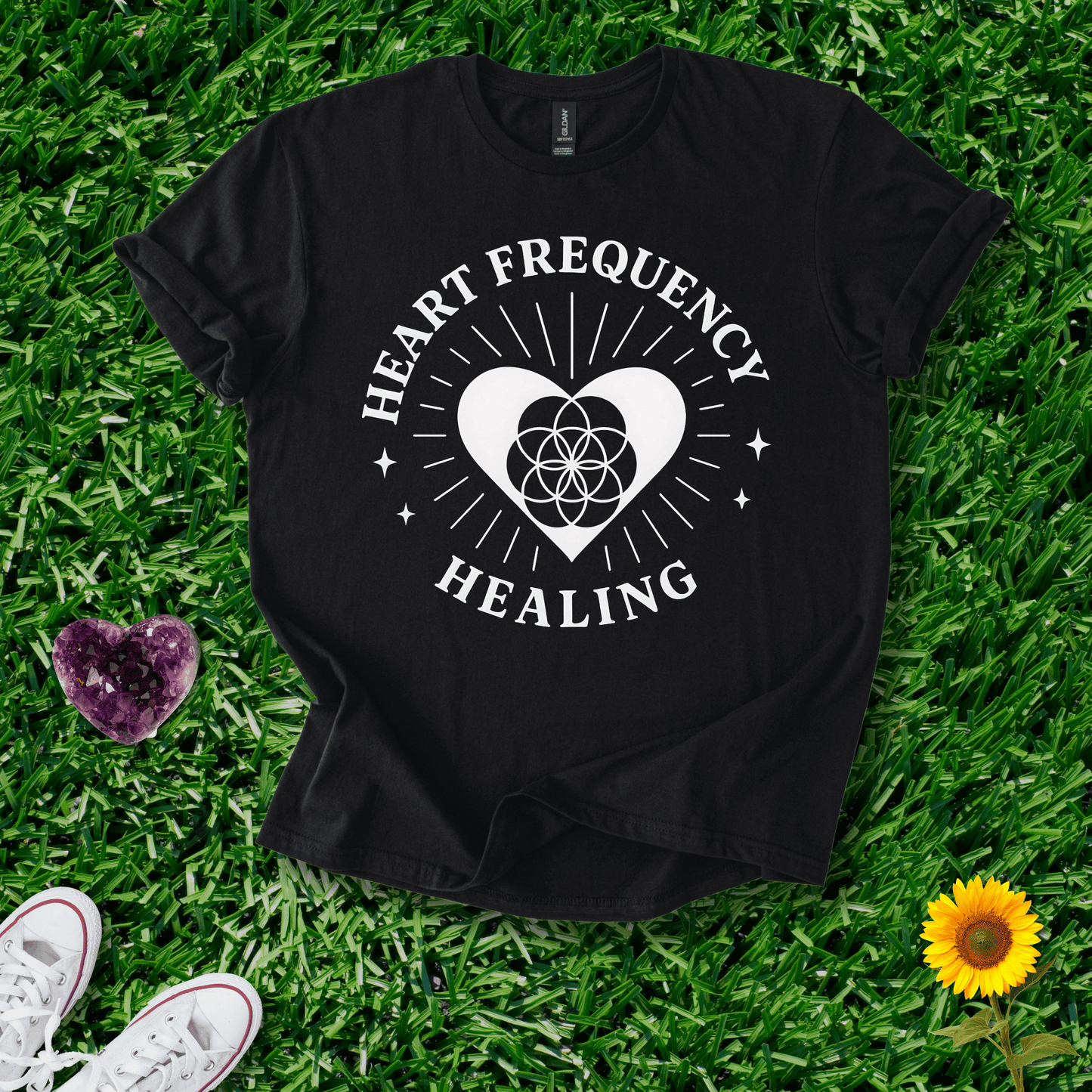 Printify T-Shirt Black / S Heart Frequency Healing
