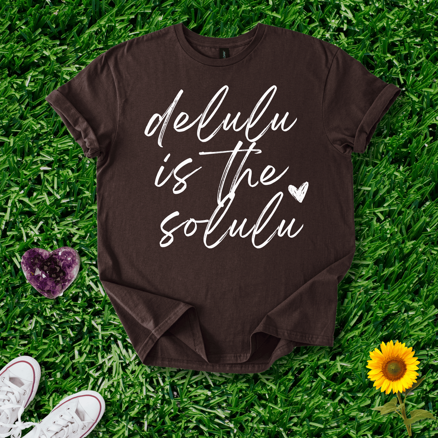 Printify T-Shirt Dark Chocolate / S Delulu Is The Solulu
