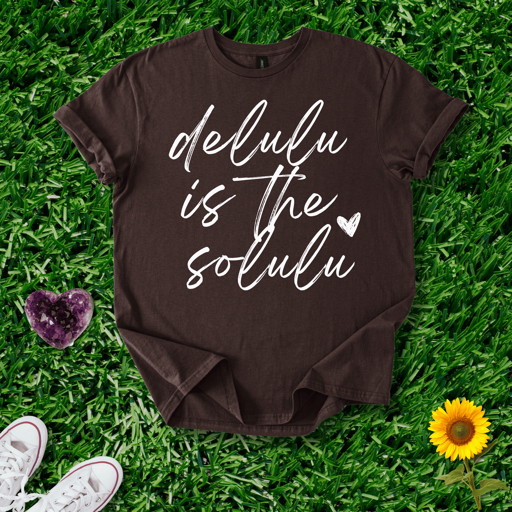 Printify T-Shirt Dark Chocolate / S Delulu Is The Solulu