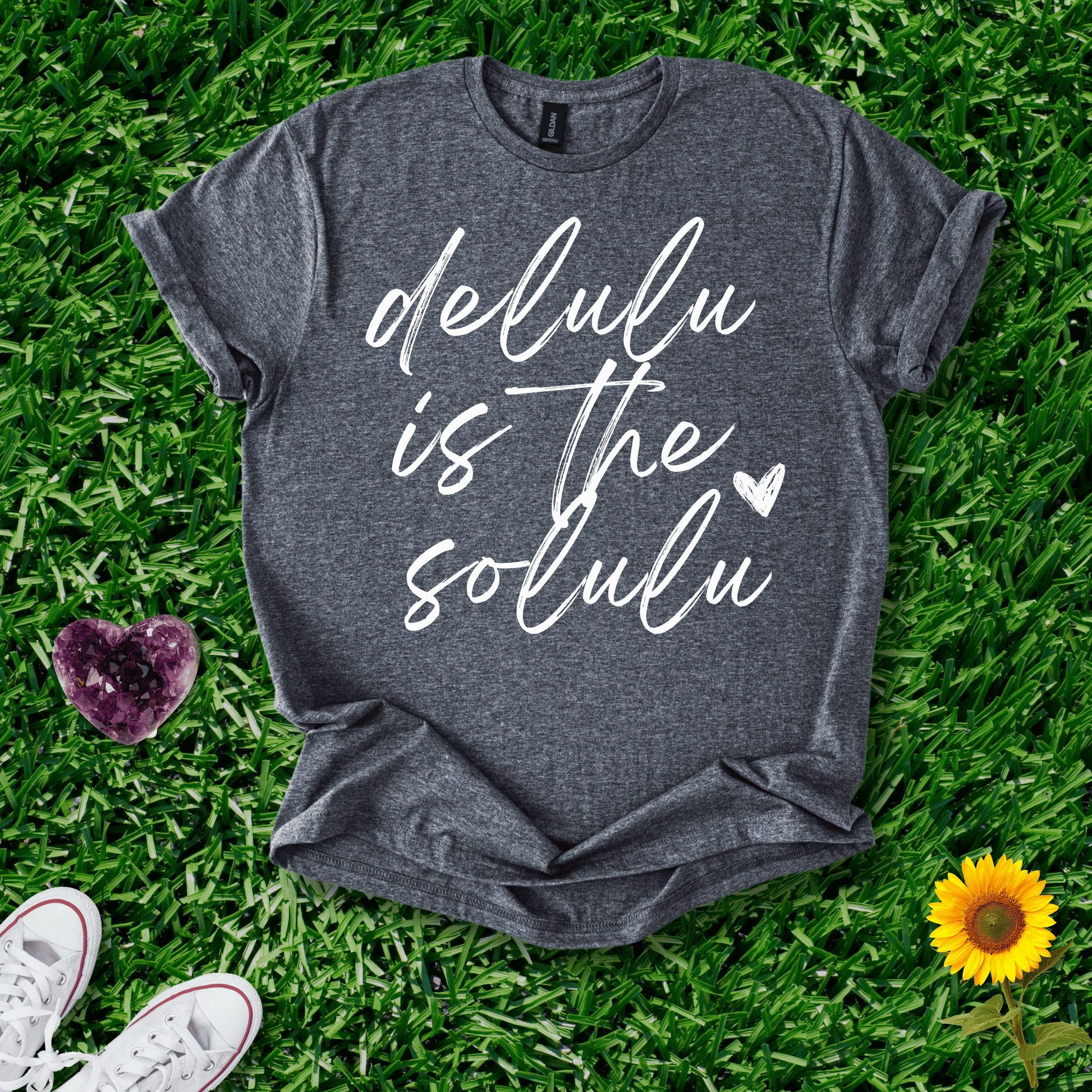 Printify T-Shirt Dark Heather / S Delulu Is The Solulu
