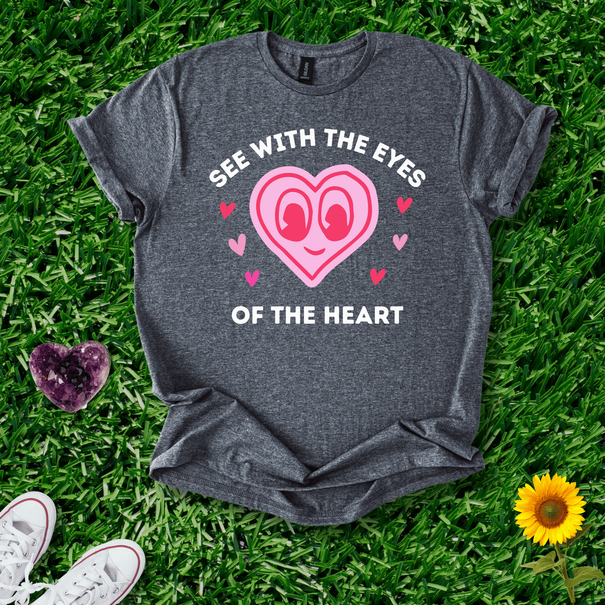 Printify T-Shirt Dark Heather / S Heart Eyes