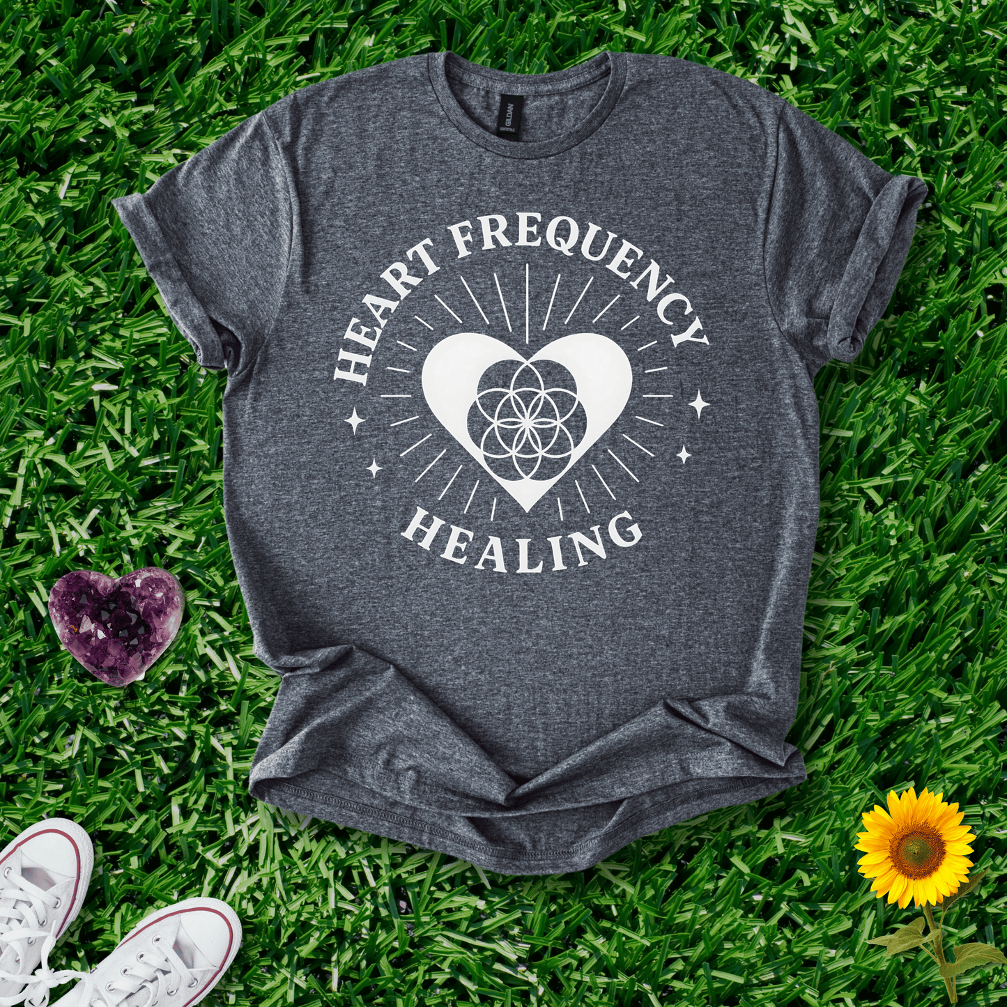 Printify T-Shirt Dark Heather / S Heart Frequency Healing