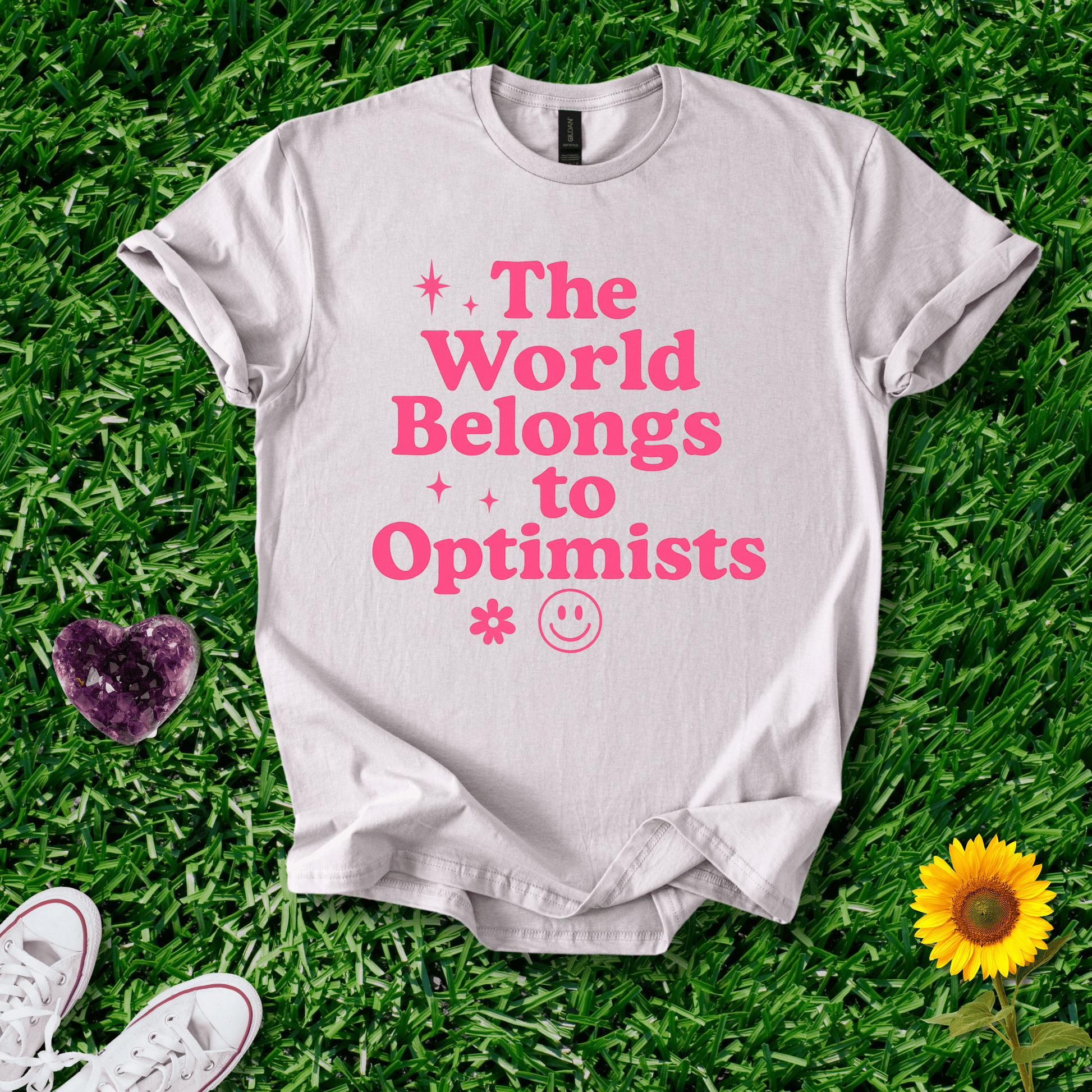 Printify T-Shirt Ice Grey / S The World Belongs To Optimists