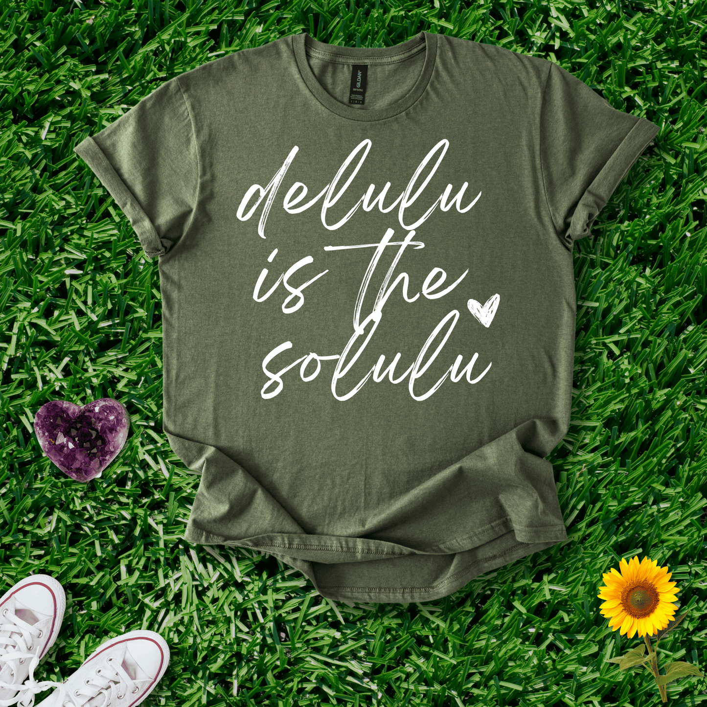 Printify T-Shirt Military Green / S Delulu Is The Solulu