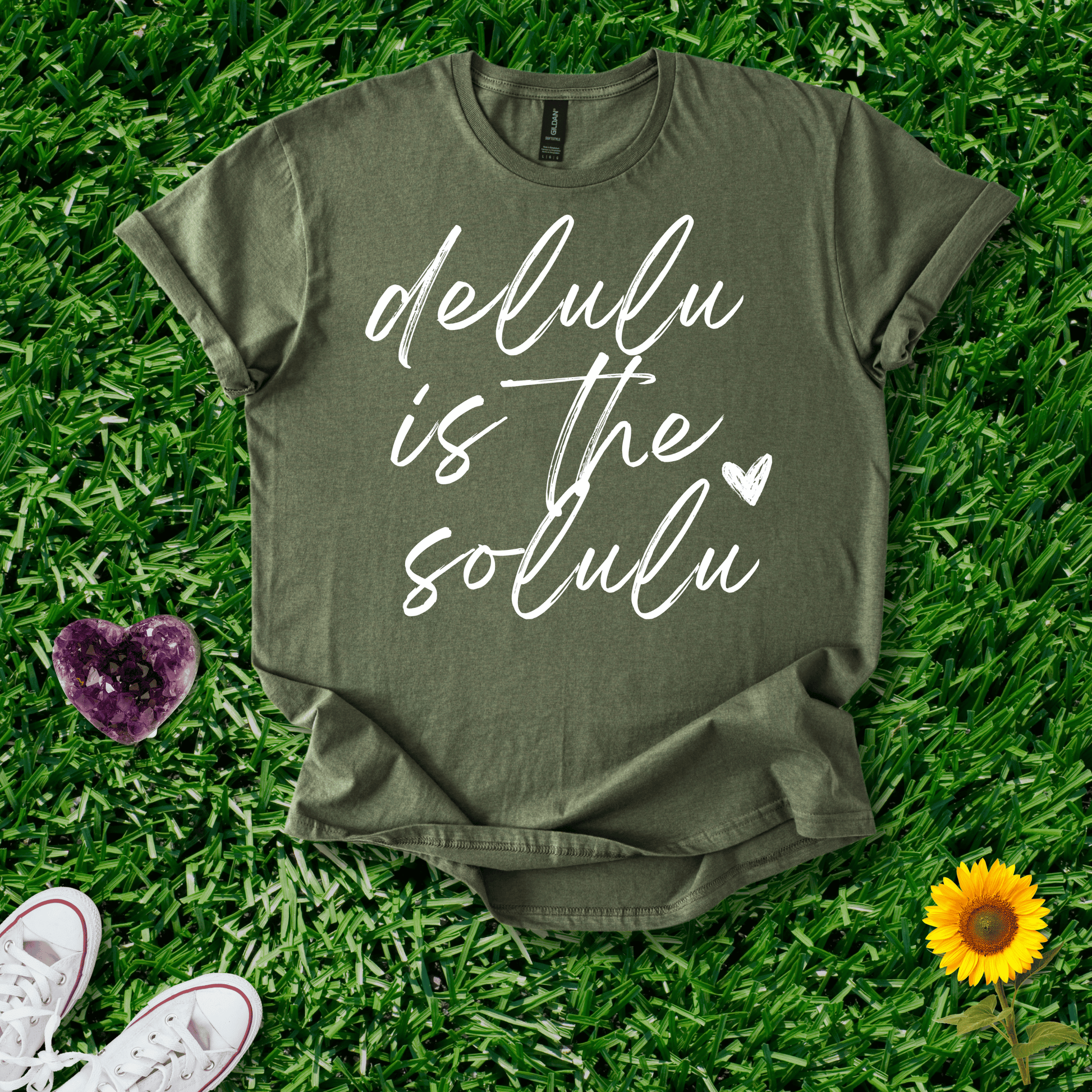 Printify T-Shirt Military Green / S Delulu Is The Solulu