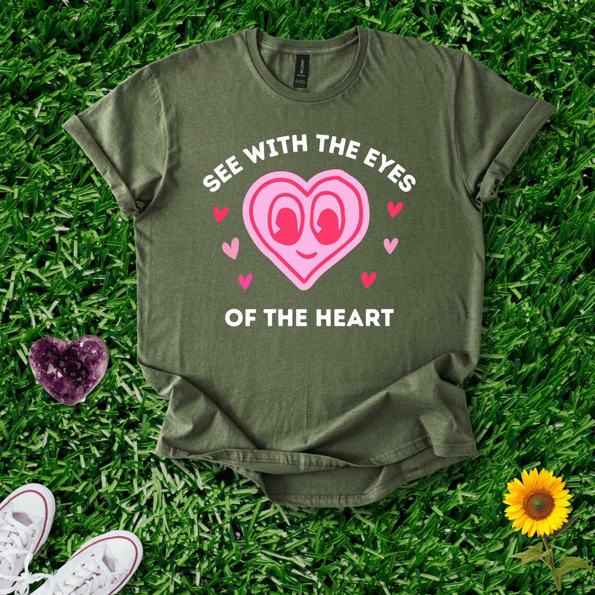Printify T-Shirt Military Green / S Heart Eyes