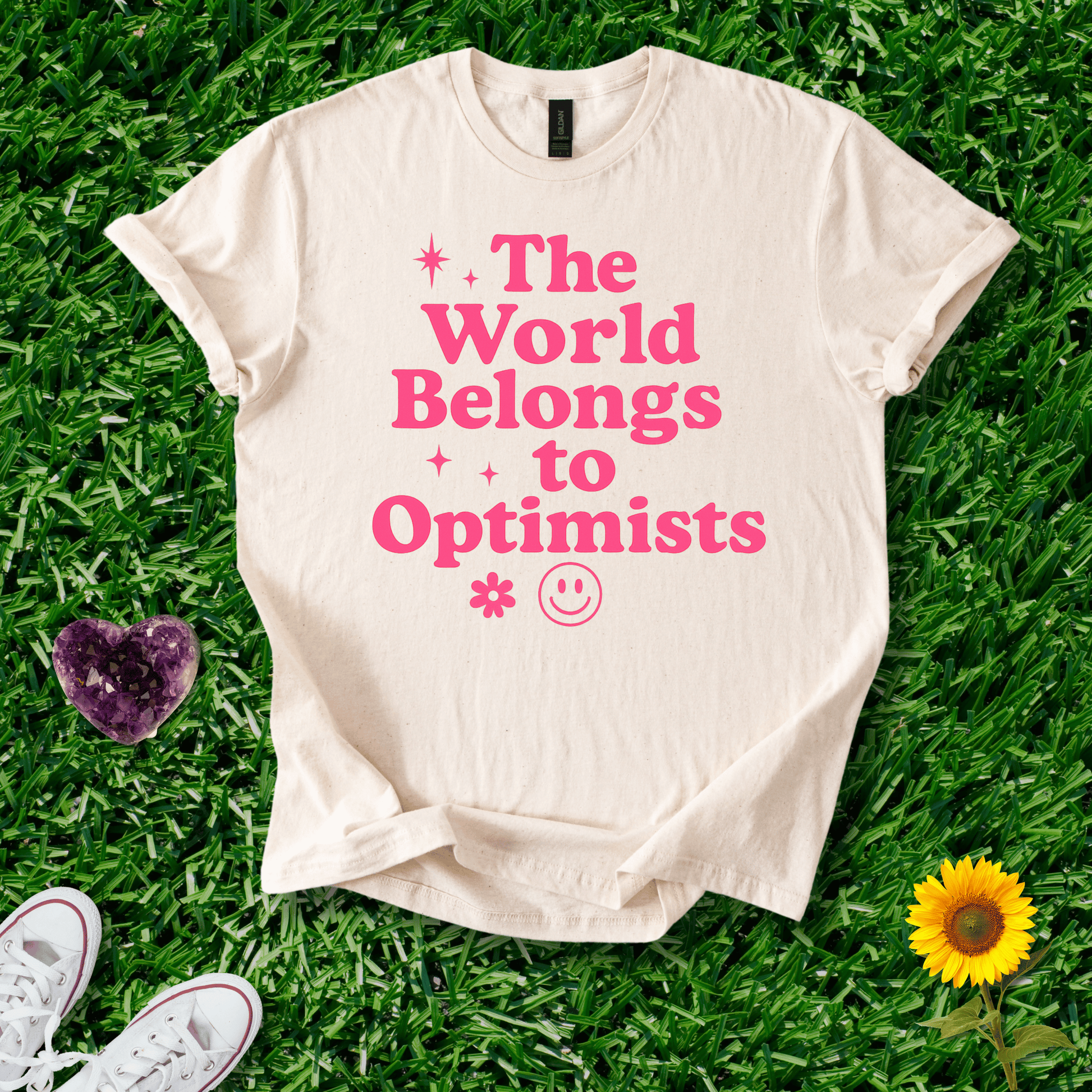 Printify T-Shirt Natural / S The World Belongs To Optimists