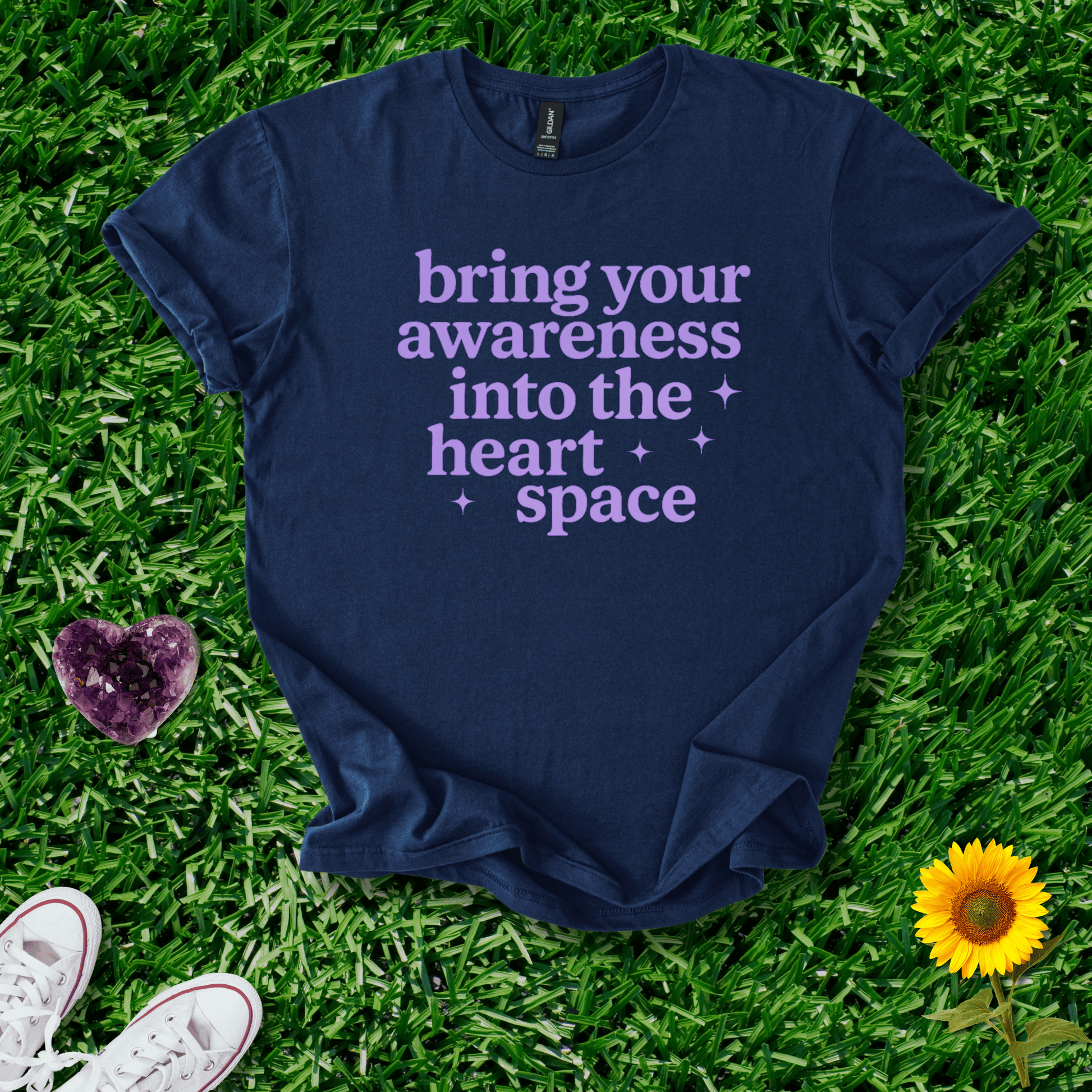 Printify T-Shirt Navy / S Bring Your Awareness Into the Heart Space