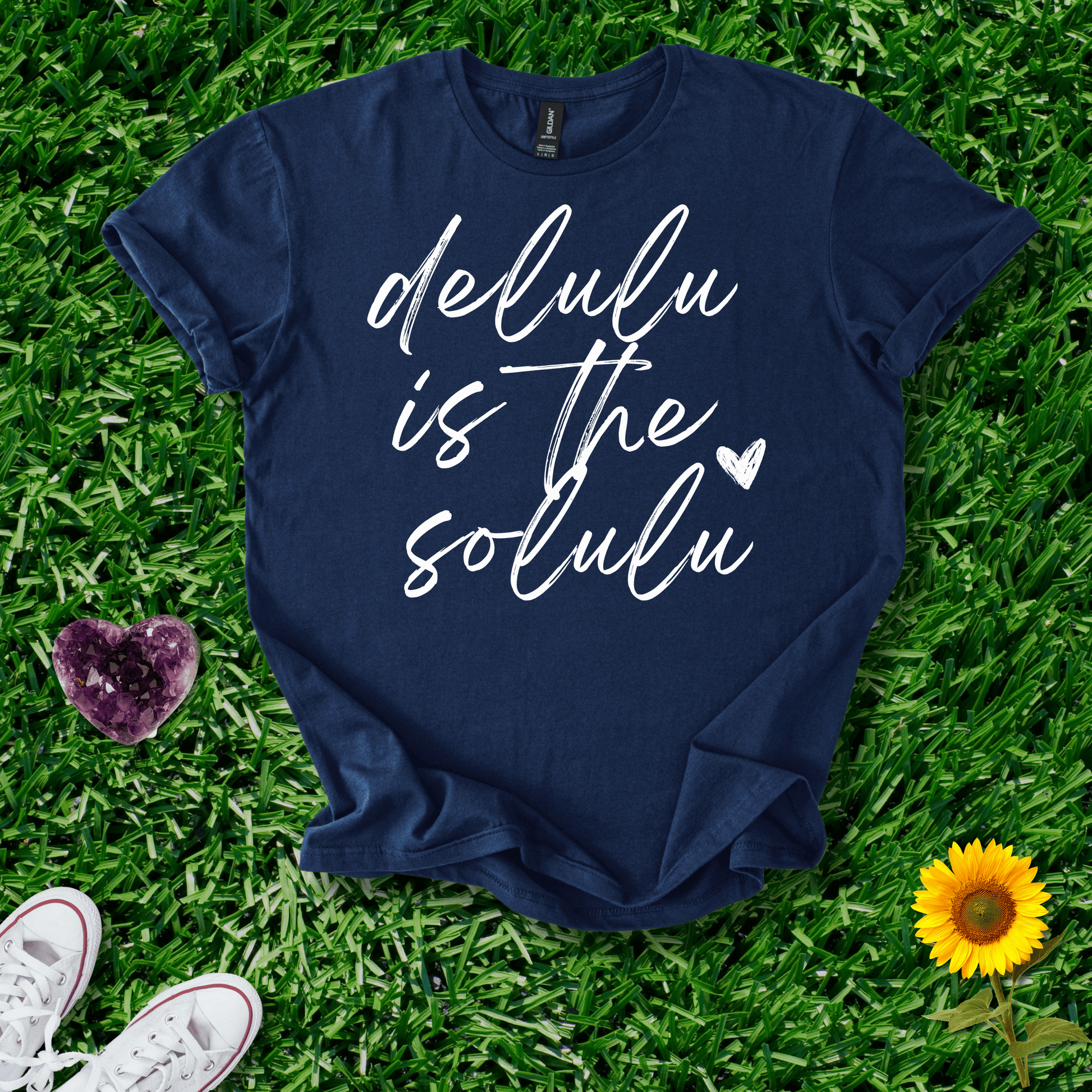 Printify T-Shirt Navy / S Delulu Is The Solulu