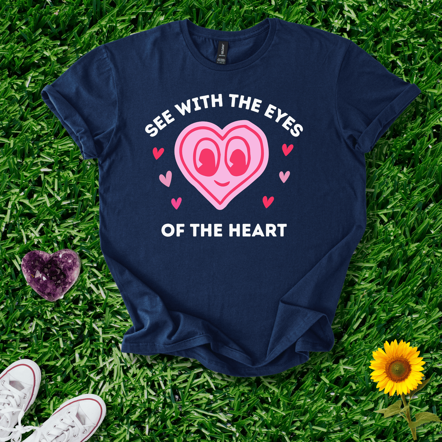 Printify T-Shirt Navy / S Heart Eyes