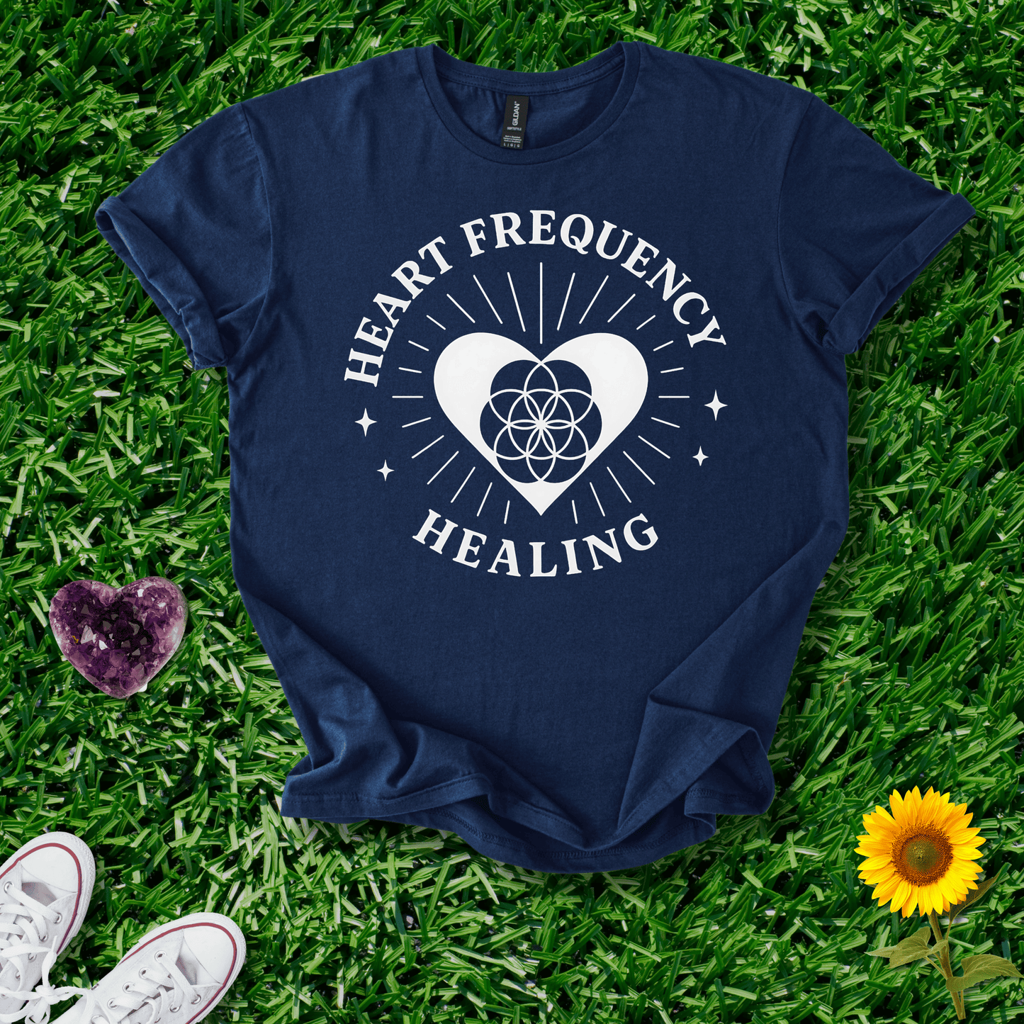 Printify T-Shirt Navy / S Heart Frequency Healing