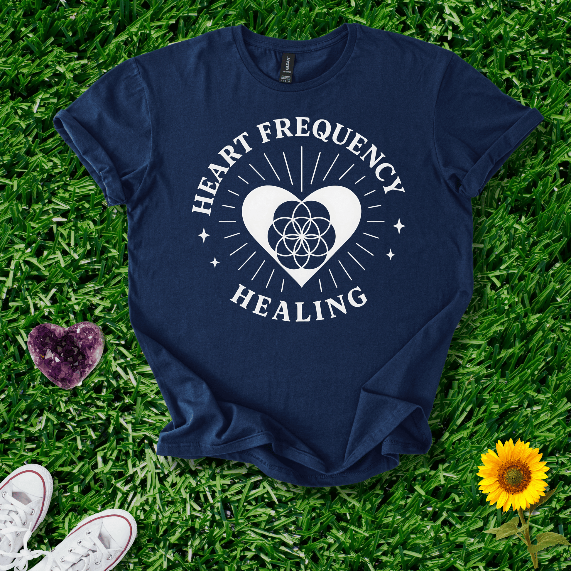 Printify T-Shirt Navy / S Heart Frequency Healing