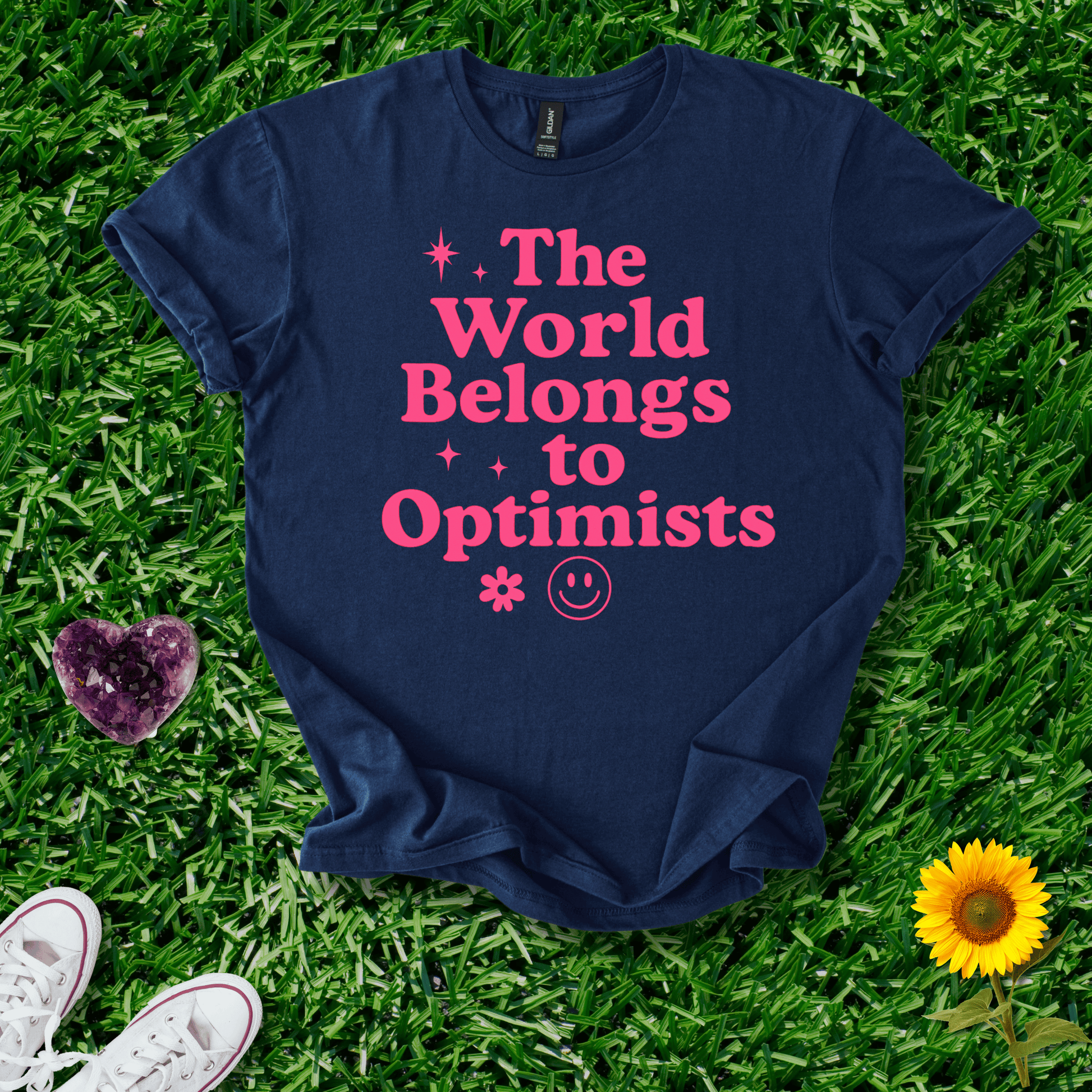 Printify T-Shirt Navy / S The World Belongs To Optimists